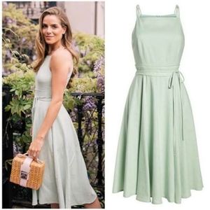 Gal Meets Glam Caroline Linen Dress - Seafoam